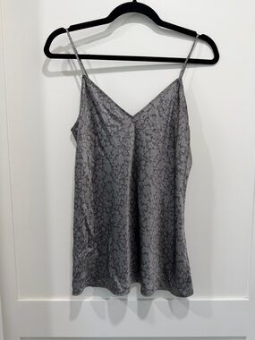 Vince Floral Silk Camisole Gray M V-Neck Minimalist Luxe